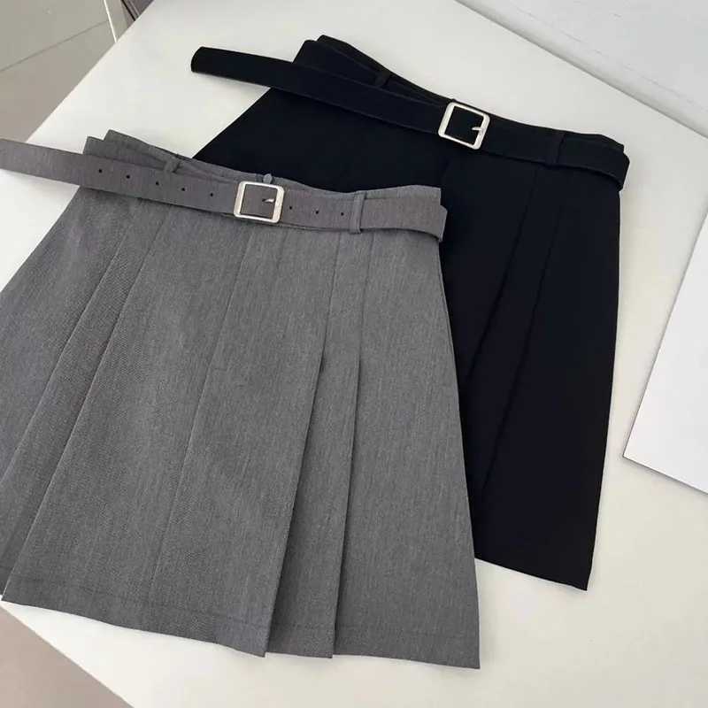 ever Preppy Style A-Line Skirt for Women Summer New High Waist Black Gray Pleated Skirts Fe Casual dent Mini SkirtsXJ241221