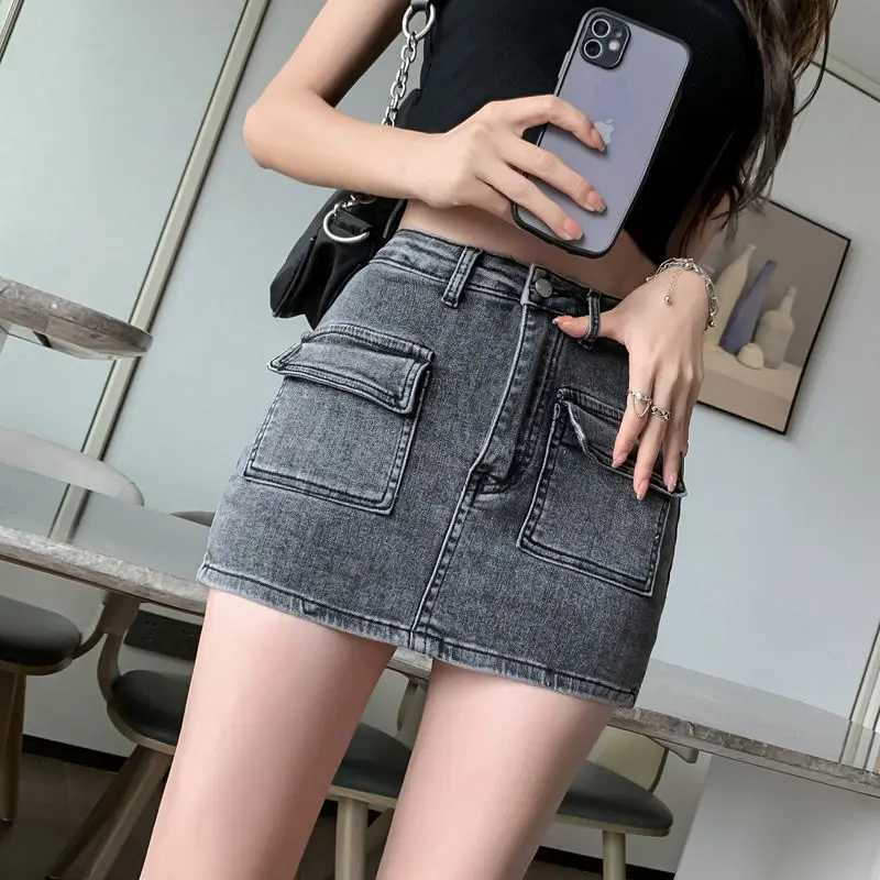Summer Denim Short Skirt for Women Sexy Slim High Wiast Wrap Hip Mini Skirts Woman Korean Chic Pockets Shorts Jeans SkirtXJ241221