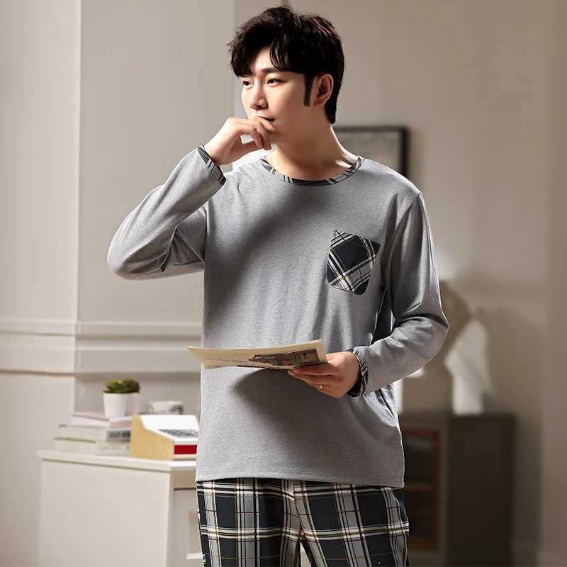 Simple mens sleepwear set for autumn winter long sleeves long pants comfortable sleepwear boys sleepwear soft sleepwear casual sleepwear Pjs sleepwear