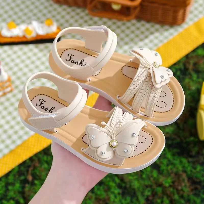 Sneakers 2024Girls Butterfly Hook And Loop Sandals Wear-resistant Non-Slip Comfy Dress Shoes Summer H241221