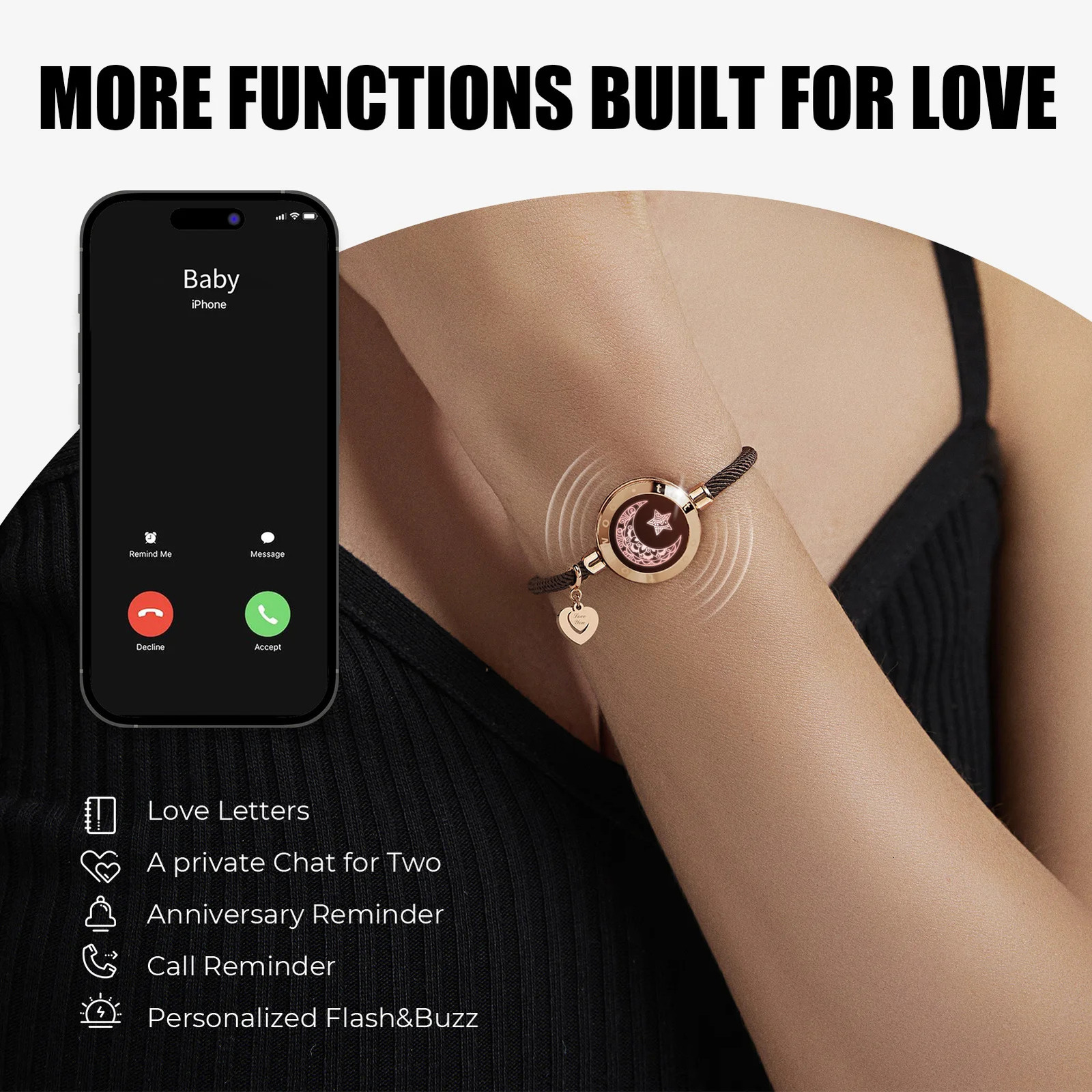 Totwo Long Distance Touch Light Up Vibration Bracelet Couple Long Distance Relationship Gifts Smart Sun Moon Love Bracelet 241219