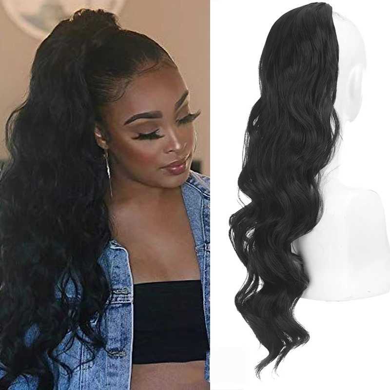DIFEI Long Red Drawstring Wavy Ponytail Hair Synthetic Ponytail Extension African American for Women Wavy PonytailXJ241221