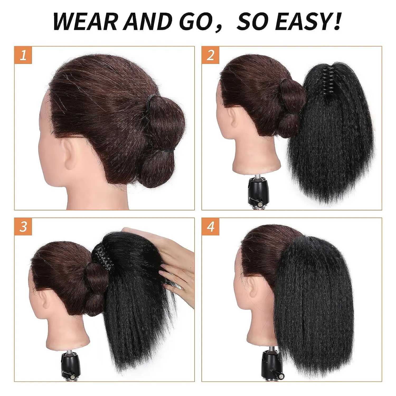 Yaki Claw Clip Hair Extensions Synthetic Kinky Straight Hair Extensions Ponytail Black Fluffy Thick Ponytails For Black WomenXJ241221