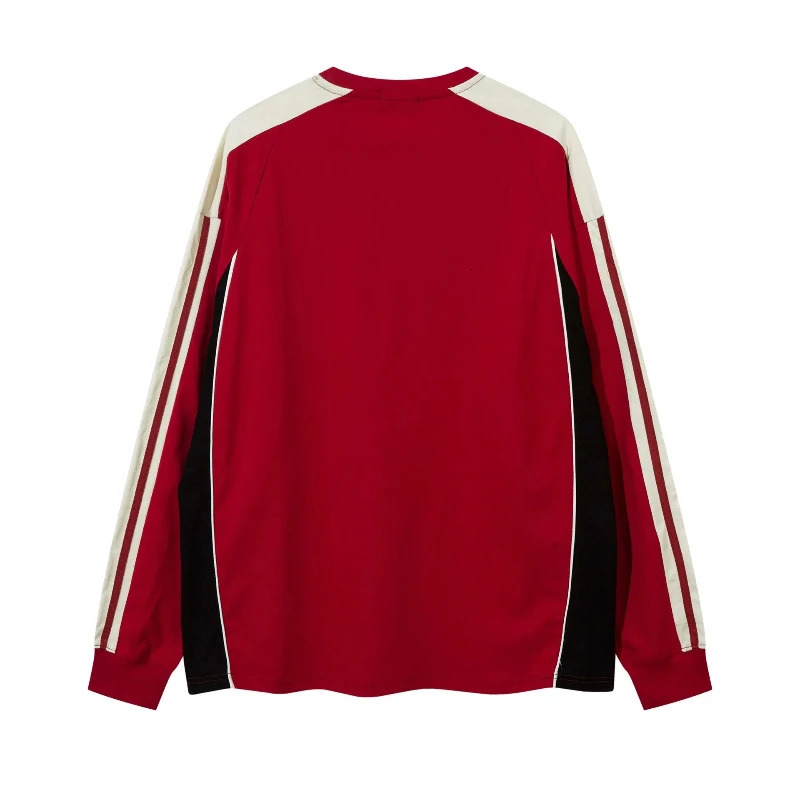 Spring Autumn Long Sleeve T Shirt Men Hip Hop Streetwear Oversized Women Retro Side Striped Round Neck Sweatshirt 241217