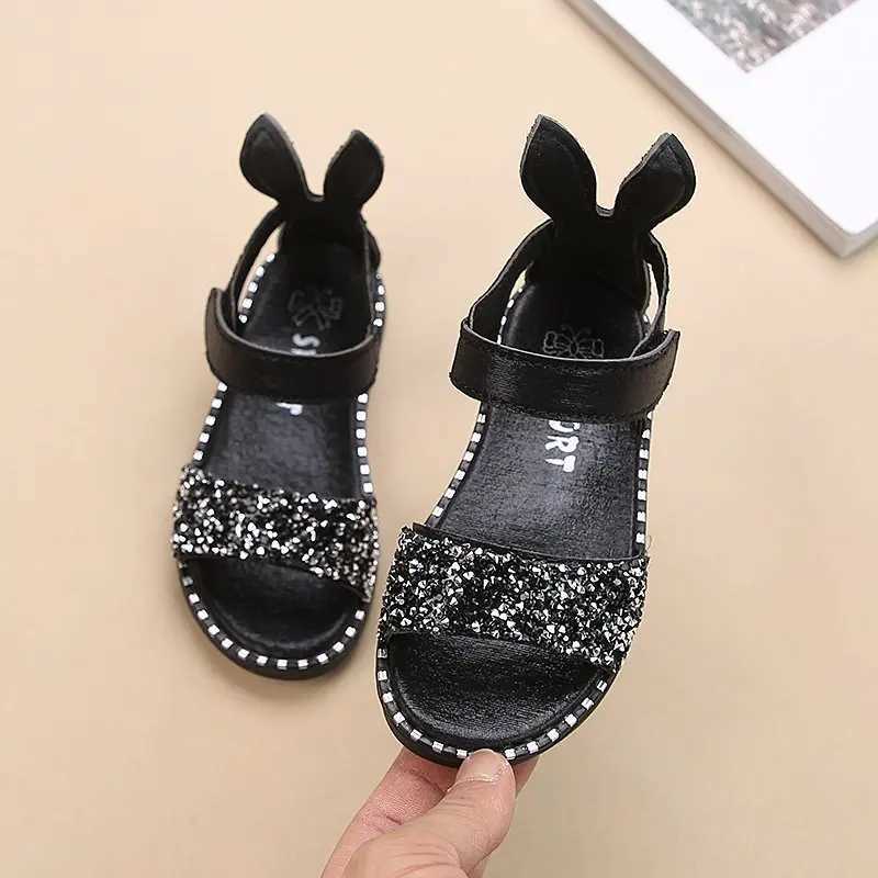 Sneakers Childrens sandals suitable for young girls older girls childrens beach shoes cute princess rhinestones rabbit ears soft fashion 21-36 H241221