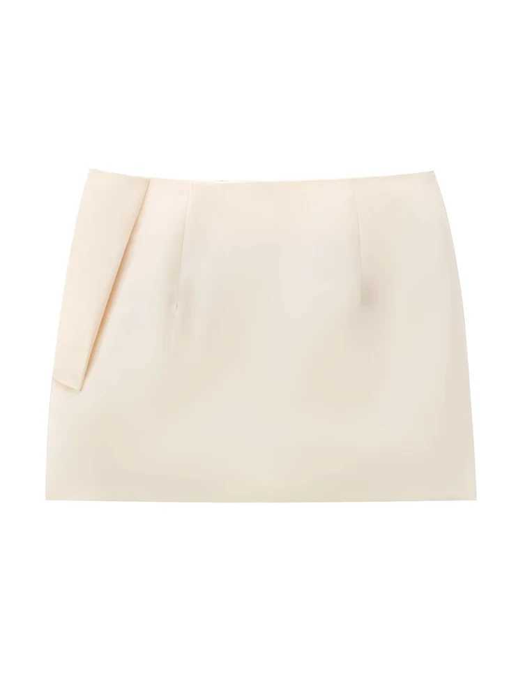 TR 2024 New Women Bow Mini Skirt Fashion Ruched High Waist Causal Side Zipper Skirts Chic And Ele Ladies Summer SkirtsXJ241221