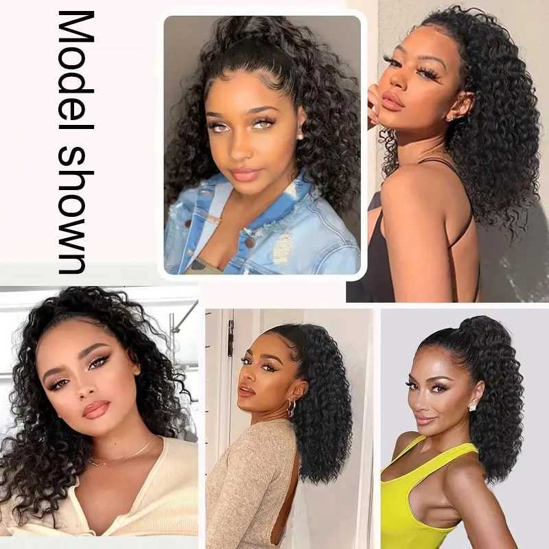 Synthetic 18Inch Long Kinky Curly Ponytail Drawstring Clip in Hair Extension Puff Afro Black Brown Hairpiece for WomenXJ241221