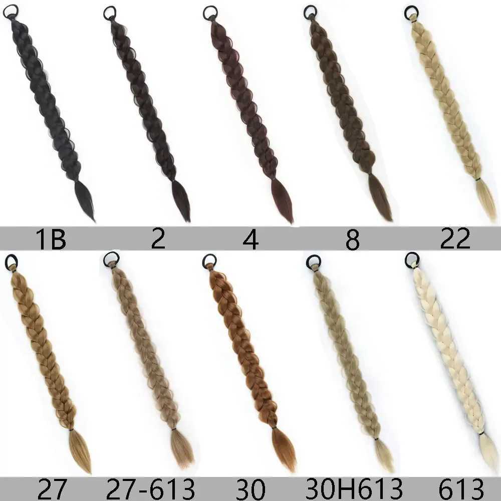 Womens Synthetic 24-Inch Braided Ponytail Extensions Straight Hair Style Basics Twisted Braid Long Tail HairpieceXJ241221