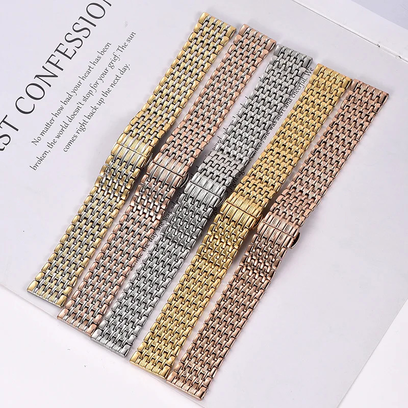Stainless Steel Slim Watch Band Accessories 16mm 18mm 20mm 22mm Gold Silver Waterproof Butterfly Buckle Strap L4 241220