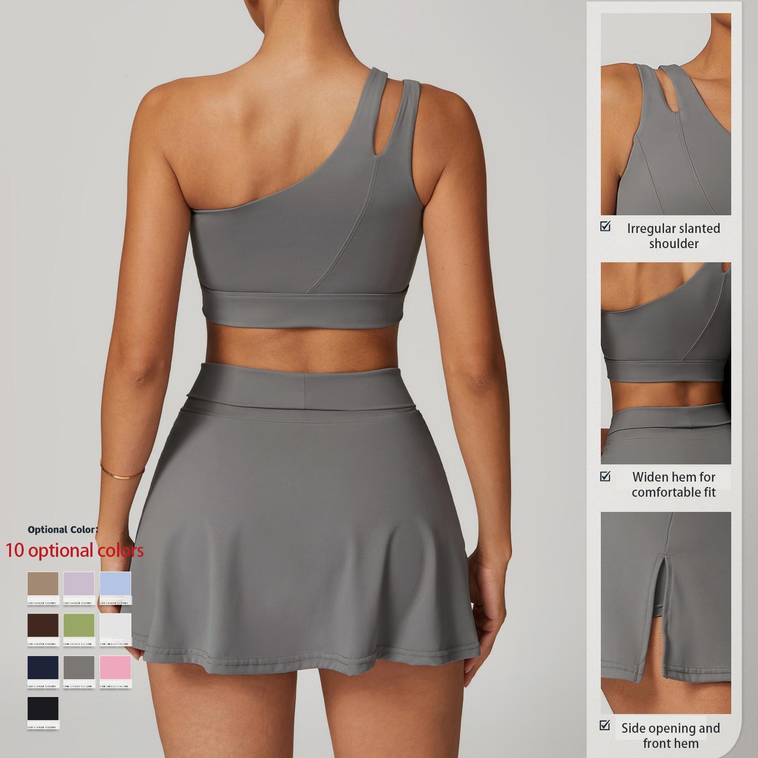 Slanted One Shoulder Bra Yoga Set Quick Dry Back Fitness Outdoor Running Exercise Set