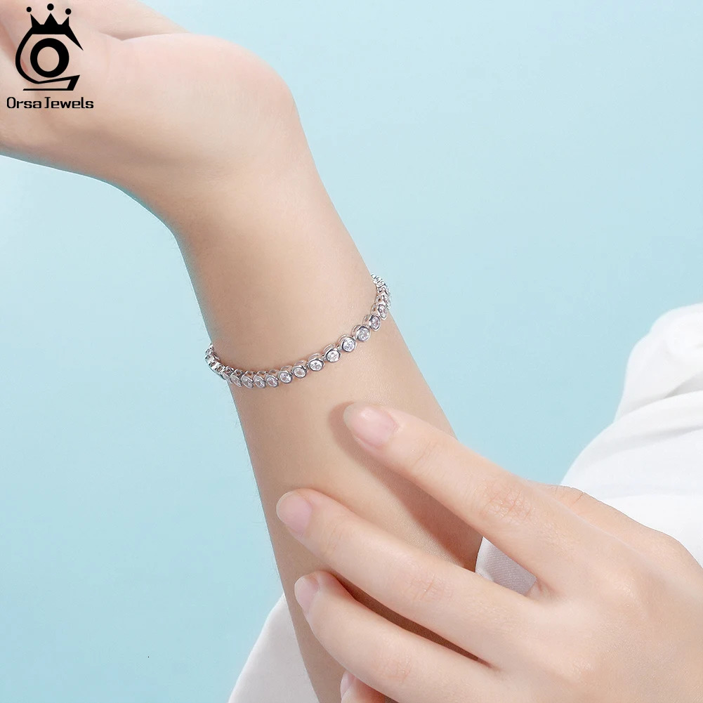 ORSA JEWELS 925 Sterling Silver Tennis Chain Bracelet 1.5/2/3mm A Zirconia Handmade Bracelet for Women Fashion Jewelry SB143 241220
