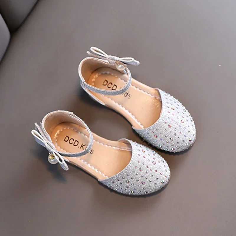 Sneakers Girl Princess Shoes Rhinestone Pearl Children Wedding Party Single Shoes Fashion Versatile Kids Sweet Korean Style Flat Sandals H241221