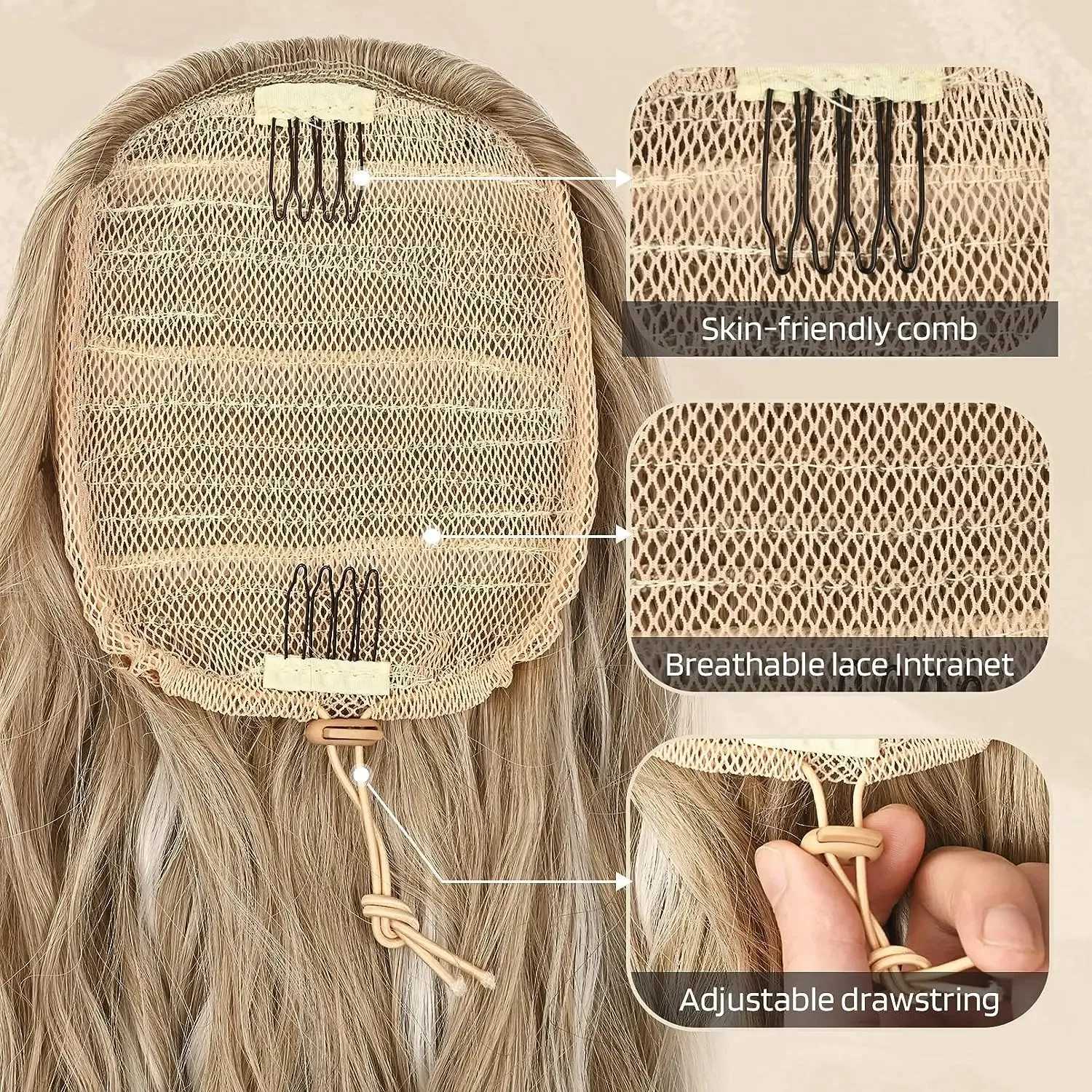 24 Inch Drawstring Wrap Around Ponytail Extensions For Woman Long Curls Water Wave Natural Wave Synthetic Ponytail ExtensionXJ241221
