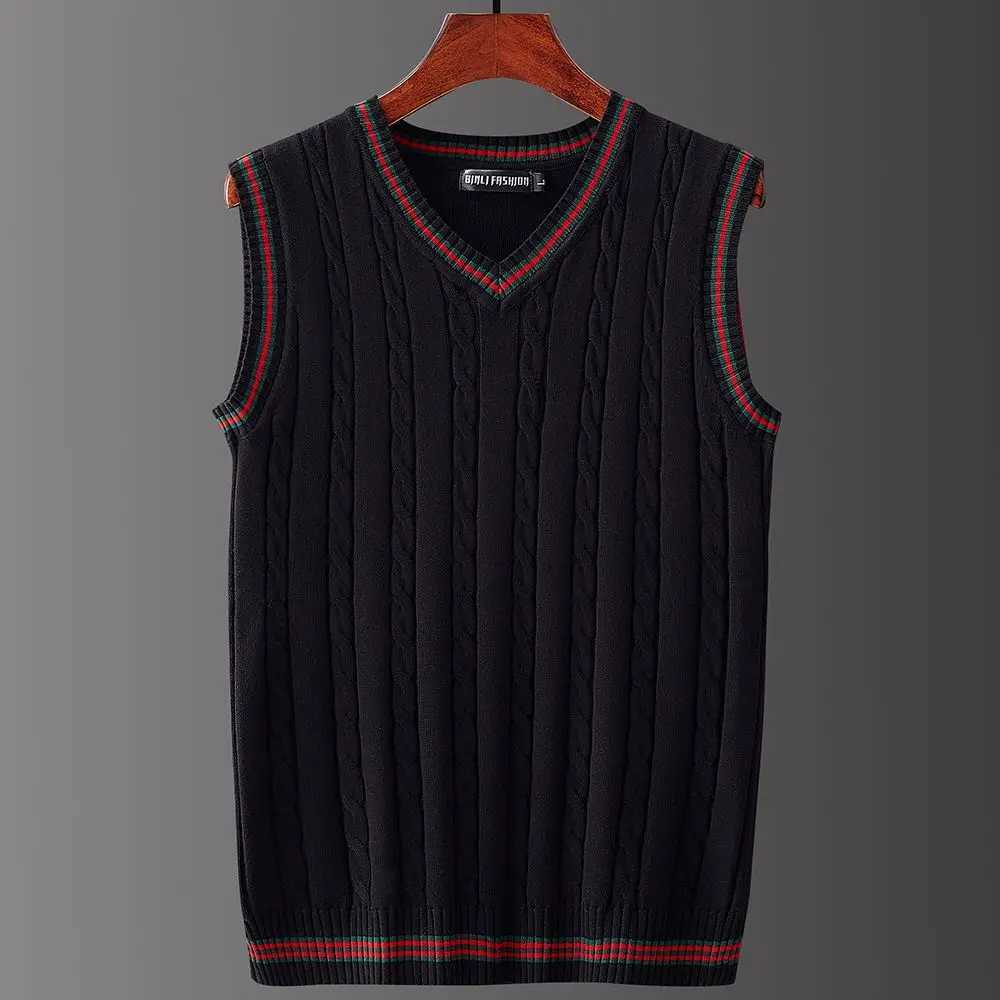 Men Sweater Vests Contrast Color V-neck Casual Loose All-match Daily Male Jumpers Sleeveless Knitting Fashion Retro Vest G02XJ241221