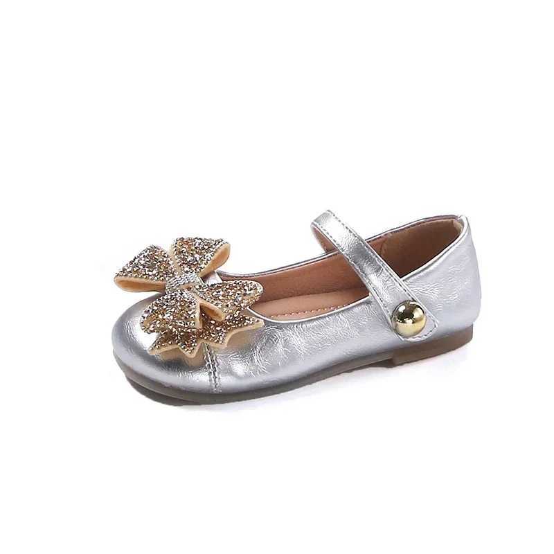 Sneakers Children Princess Leather Shoes for Girls 2024 Autumn New Fashion Soft Bottom Chic Bowtie Anti-slippery Performance Dress Shoes H241221