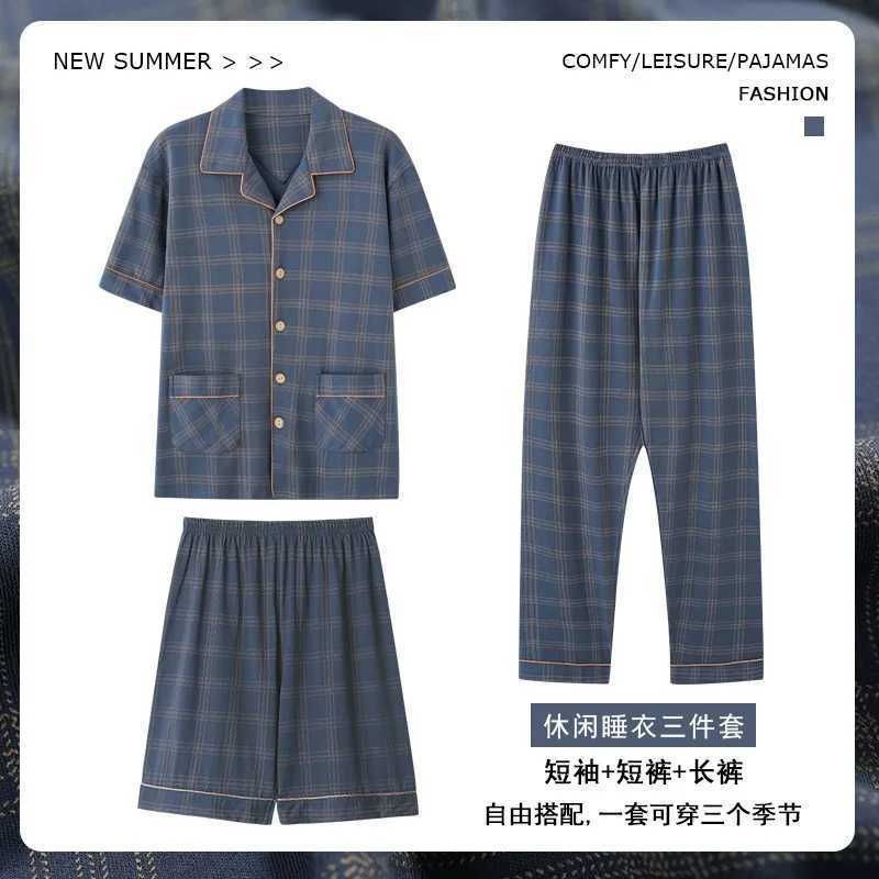 2019 New Cotton Pajamas Mens 3-Piece Set Pajamas Size 4XL Open Knitted Woolen Sweater Pajamas Short Top Shorts and Pants W241221