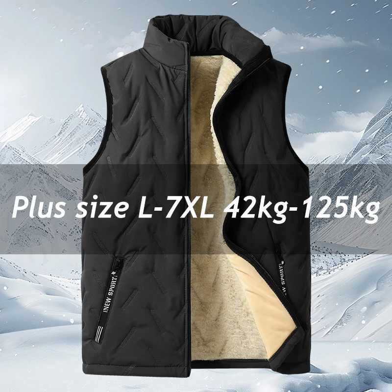 L-7XL Large Size Lamb Fleece Vest Sports and Leisure Stand-up Collar Autumn and Winter Plus Velvet Thick Warm Waistcoat VestXJ241221