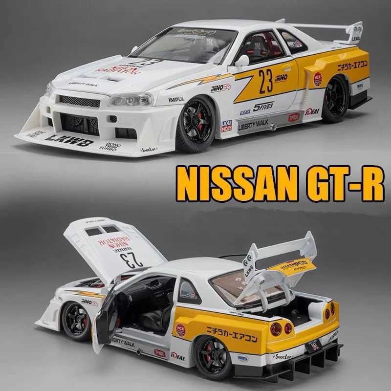 Free shipping 1 24 Nissan Skyline Ares GTR R34 Alloy Modified Wide Body Sports Diecast Raing Car Model Sound and Light Kids Toy Gift