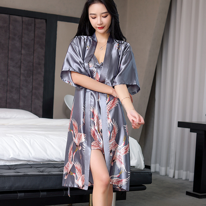 B672-Lace French pajamas women's sexy nightdress female ice silk long backless home clothes