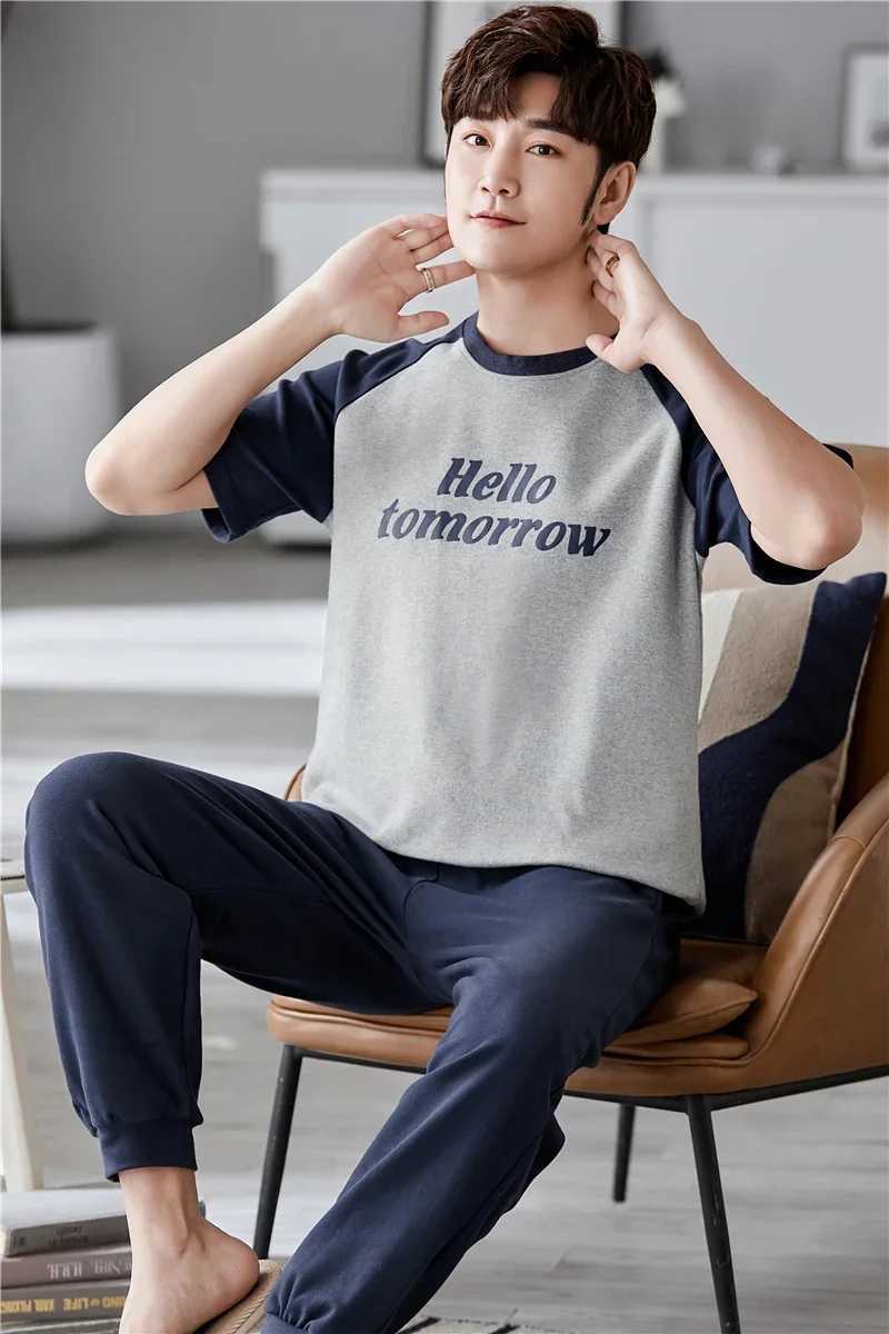 SUKAE mens plus size L-5XL womens summer cotton short sleeved full pants pajamas set mens casual pajamas fashionable pajamas W241221