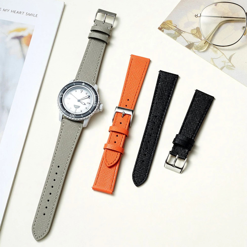 Quick Release Tapered Saffiano Leather Watch Strap 18mm 20mm 22mm Slim Watch Bands For Men Women Replacement Watchbands 241220