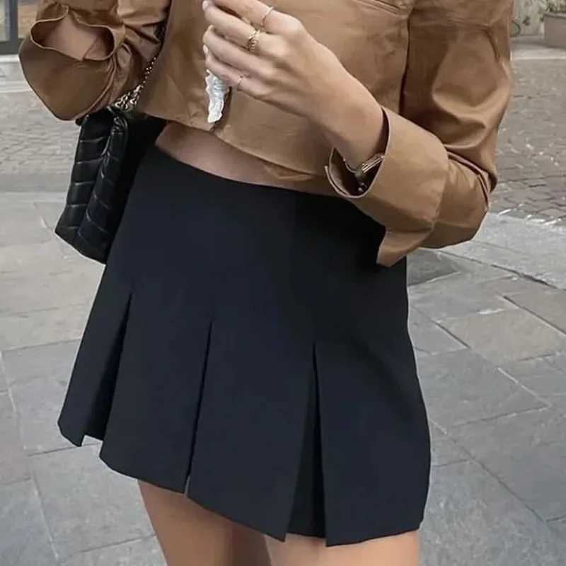 TR 2024 Womens Skirt Pants Pleated Gray Mini Skirt Shorts High Waist Summer Black Skort For Women Casual A Line Skirt PantsXJ241221