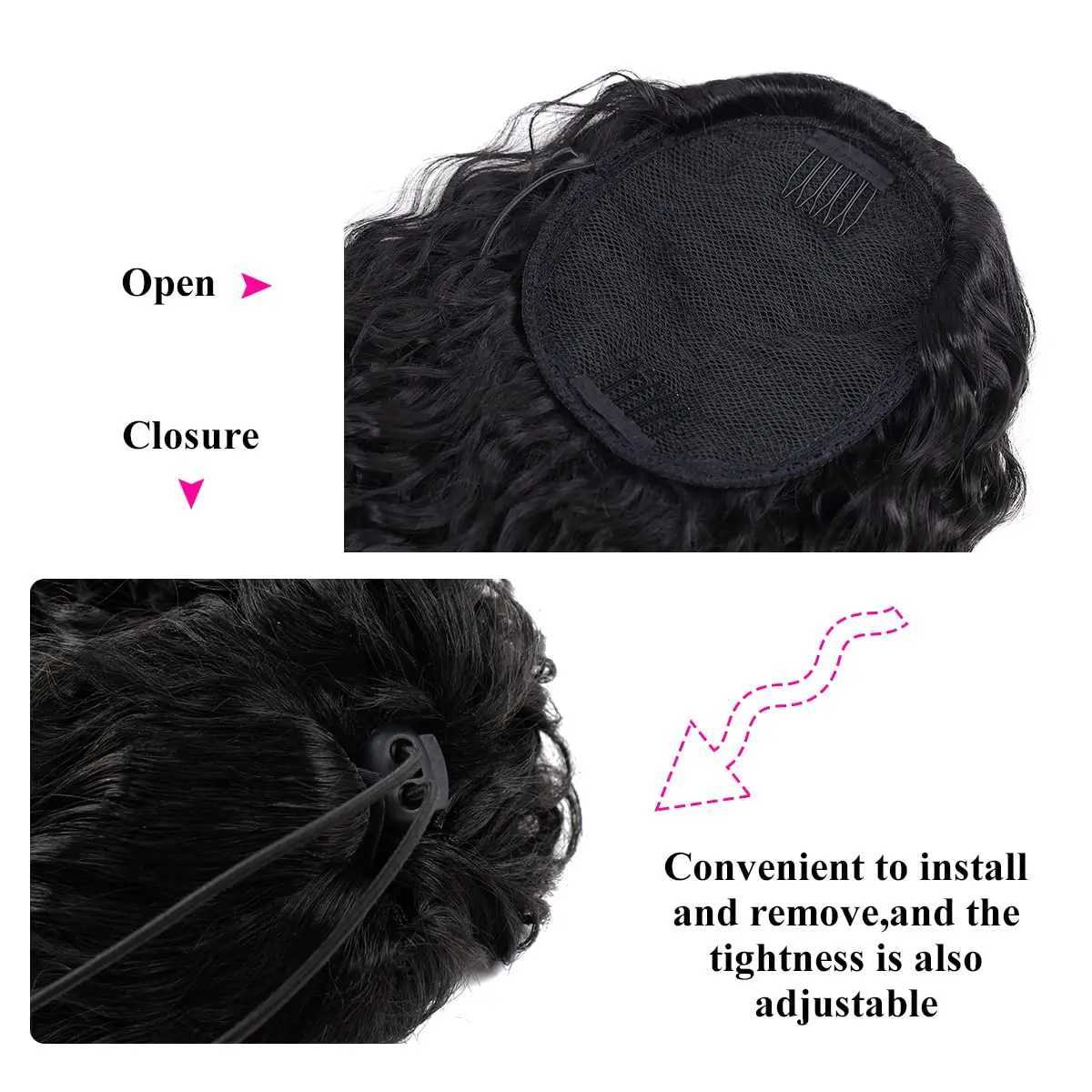 Curly Deep Water Wave Ponytail Extensions Drawstring Ponytail Natural Black Color 100% Human Hair With Clip Thick Ponytail HairXJ241221