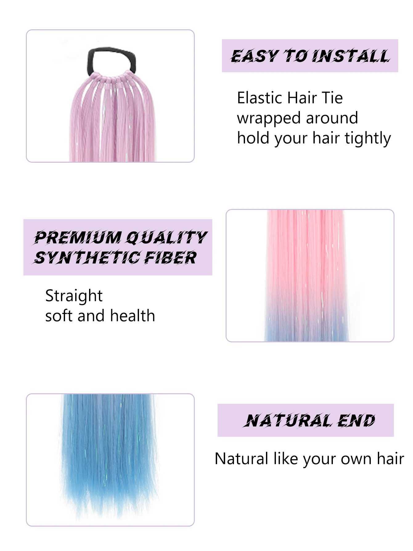 28Inch Synthetic Hair Ponytail Hair Extensions With Hair Shiny Hair Ponytail Extension For Braiding Hair On Hair Tie Loose HaXJ241221