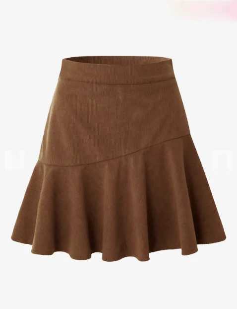 Solid A Line Ruffle Hem Skirt Versatile High Waist Skirt For Spring Fall Womens ClothingXJ241221