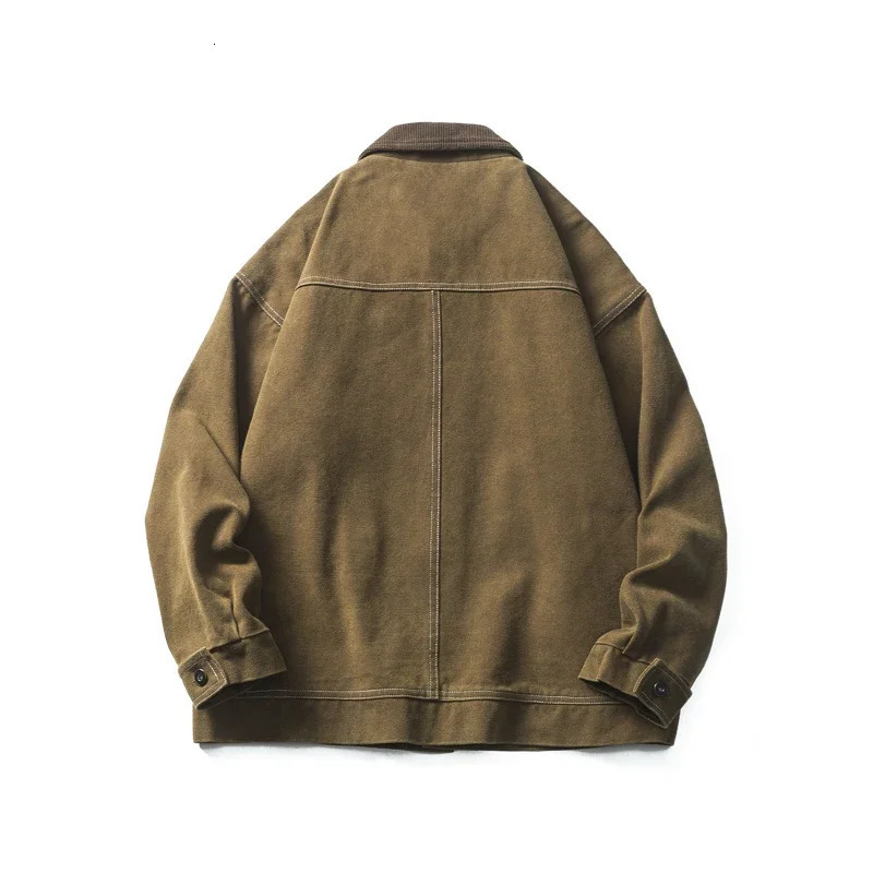Autumn Bright Line Work Jacket Men Japanese Streetwear Amikaji Fashion Loose Casual Vintage Motorcycle Cargo Jacket Coat 241217