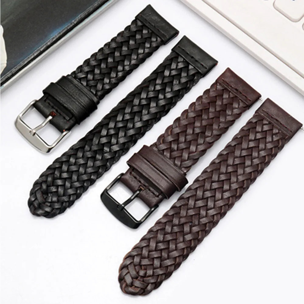 20mm 22mm 24mm Genuine Leather Braided Watch Strap Men Women Universal Quick Release Cowhide Wrist Band Bracelet Accessories 241220