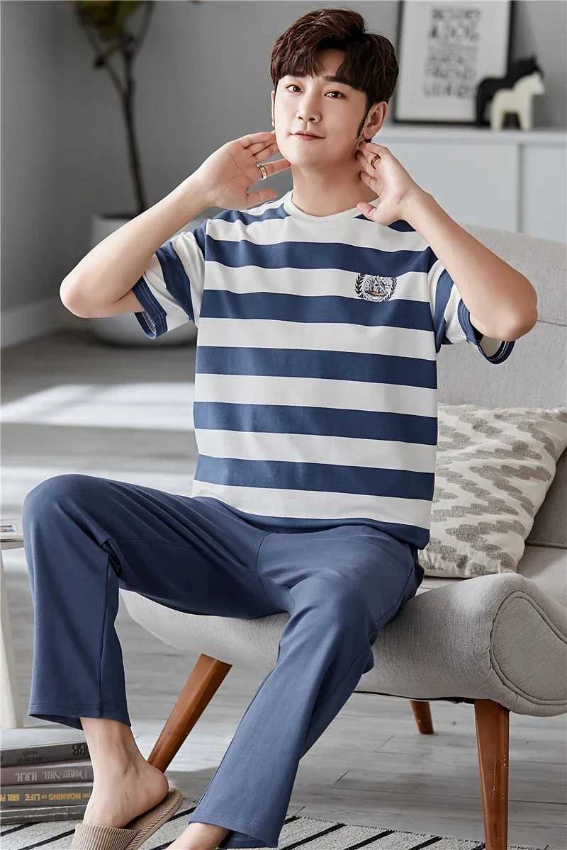 SUKAE mens plus size L-5XL womens summer cotton short sleeved full pants pajamas set mens casual pajamas fashionable pajamas W241221
