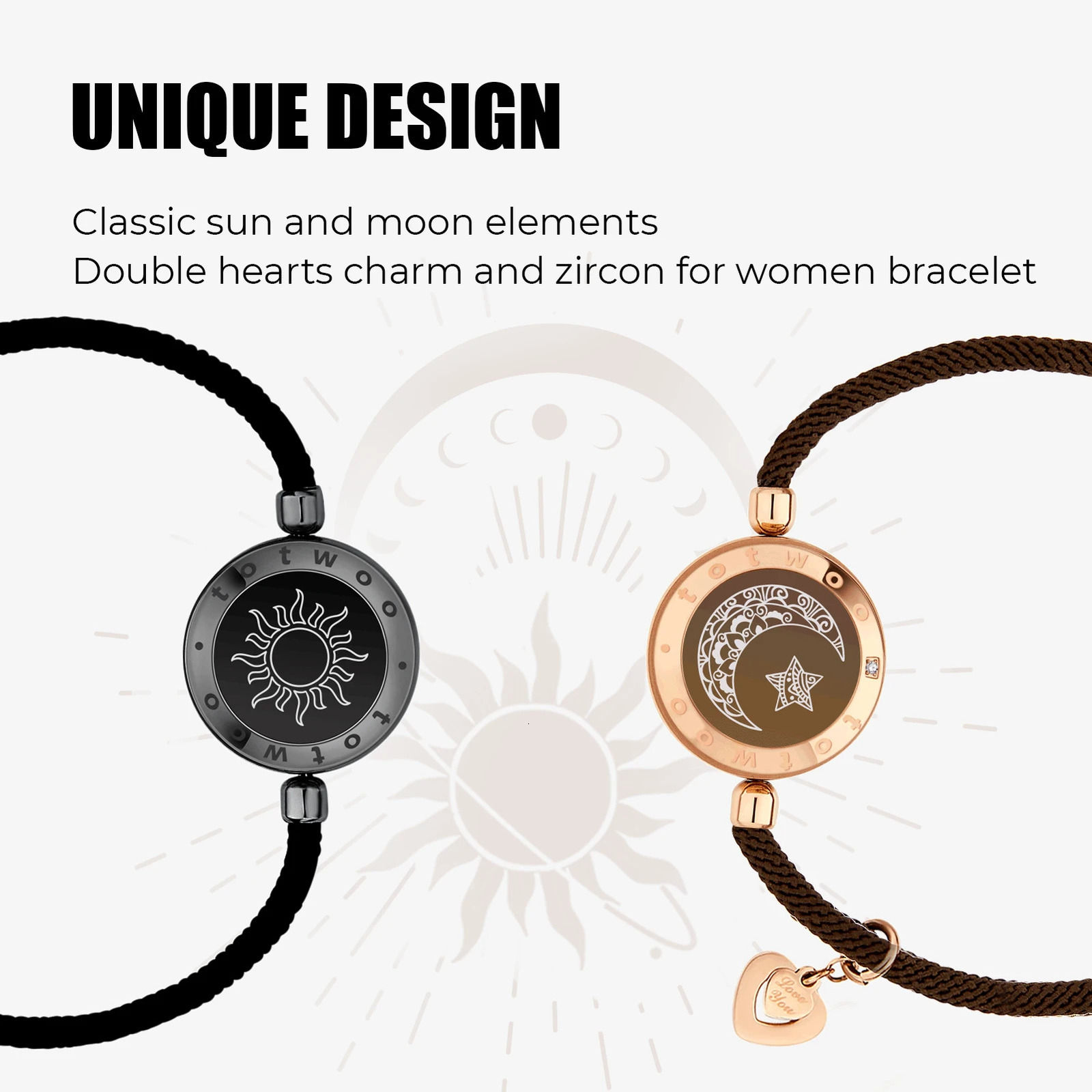 Totwo Long Distance Touch Light Up Vibration Bracelet Couple Long Distance Relationship Gifts Smart Sun Moon Love Bracelet 241219