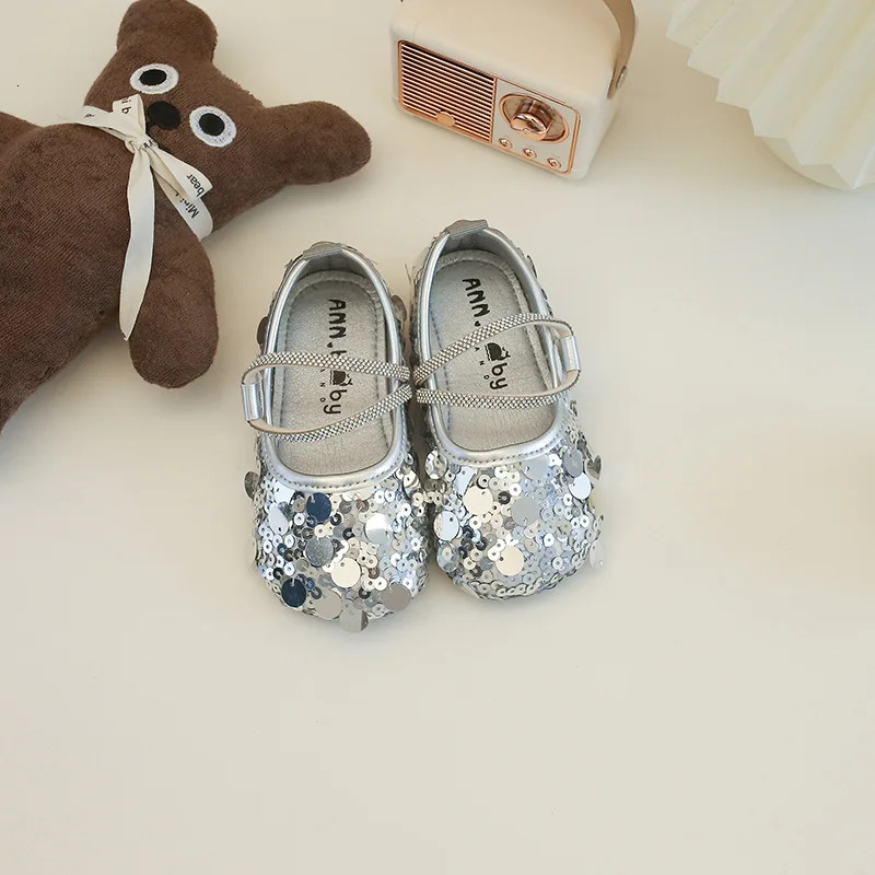 Sparkly Girls Leather Princess Shoes Wedding Party Baby Girl Sequined Children Dress Shoes Gracefully Shallow Footwear H08101 241220