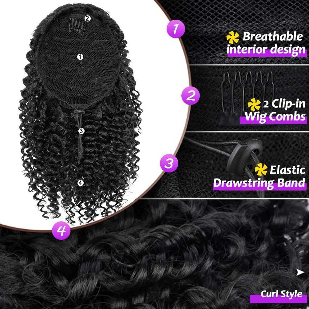 Synthetic Drawstring Curly Ponytail Extension for African Women Short Afro Kinky Ponytail Extension For Black WomenXJ241221