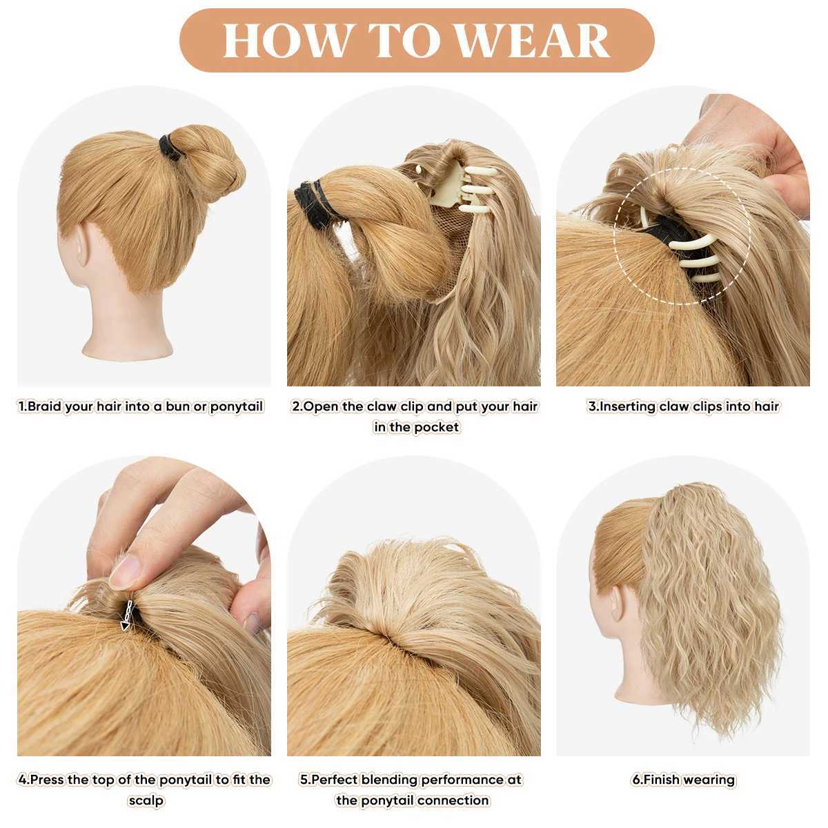 13Inch Premium Synthetic Curly Claw Clip In Ponytail Blonde Brown Short Hairpiece Fake Hair False Pigtail Hair Extensions P064XJ241221