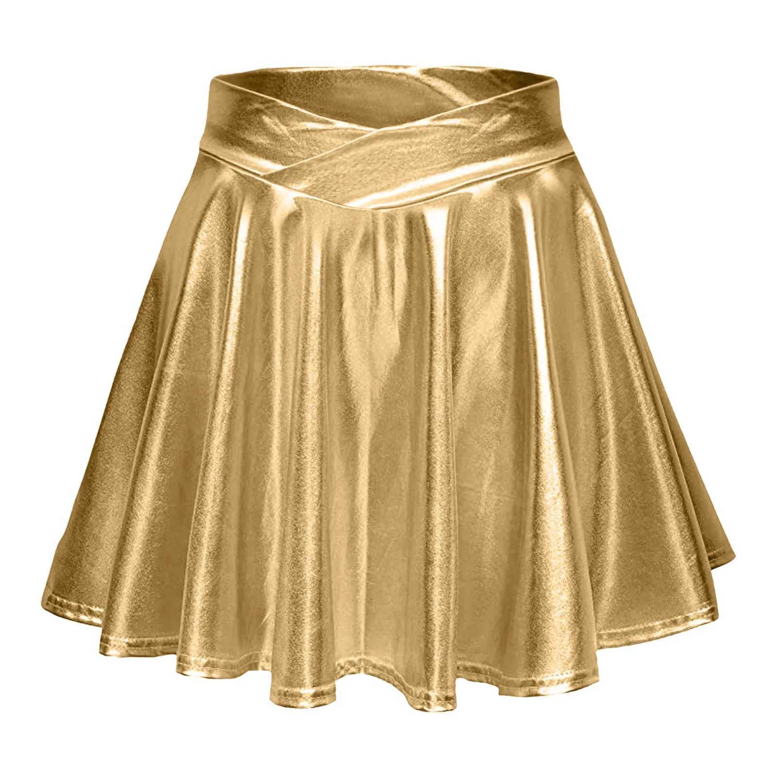 Skirts for Women Womens Fashion High Waist Pleated Solid Color Short Skirt Loose Skirt Metallic Skater Skirt Sparkly Wrap SkirtXJ241221