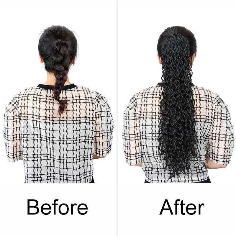 Synthetic Deep Wave Ponytail 22Inch Kinky Curly Drawstring Ponytail Extensions for Women Clip On Pony Tail Hair HairpieceXJ241221