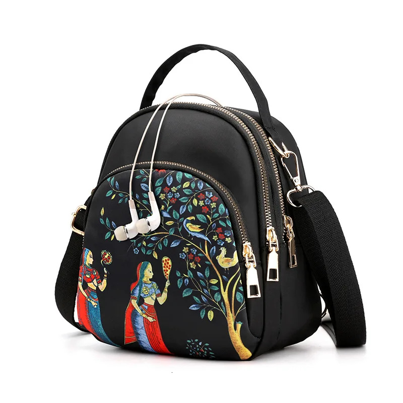 Ydlns Trendy New Nylon Backpack For Women Multifunction Shoulder Crossbody Bag Printing Waterproof Rucksack Travel Lady Pack