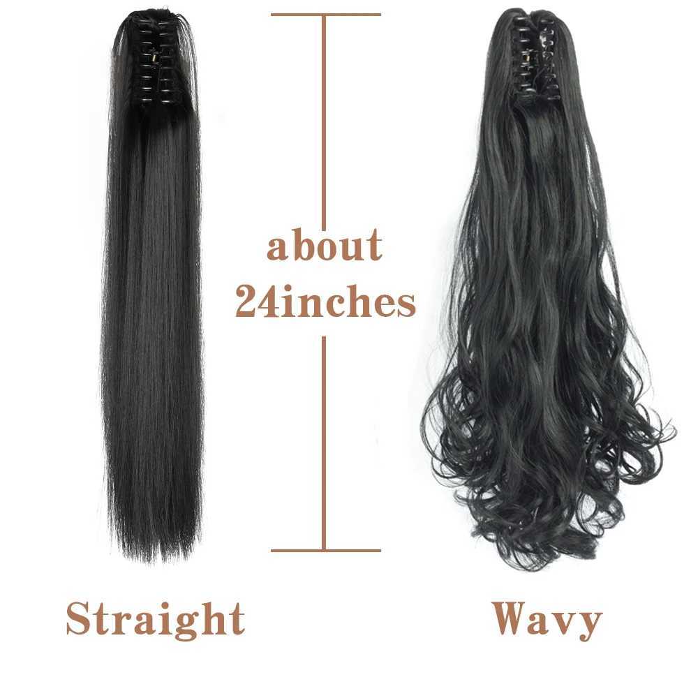Synthetic Extension Long Wavy Natural Hair 24Inch Ponytail Claw Clip Fake Hairpiece Black Brown Blonde For WomenXJ241221