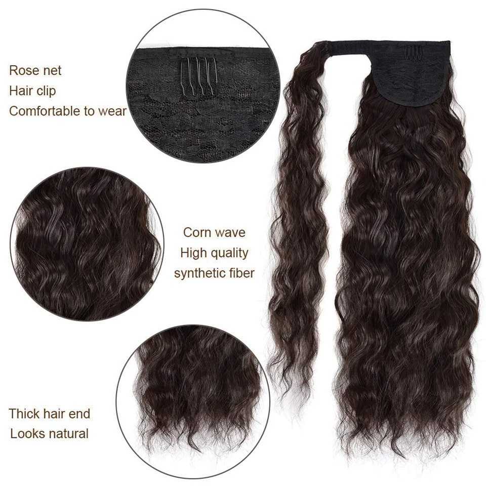 22Inch Synthetic Long Corn Wavy Ponytail Hairpiece Wrap On Hair Clip Ombre Brown Blonde Hair Extensions Pony Tail HairstyleXJ241221