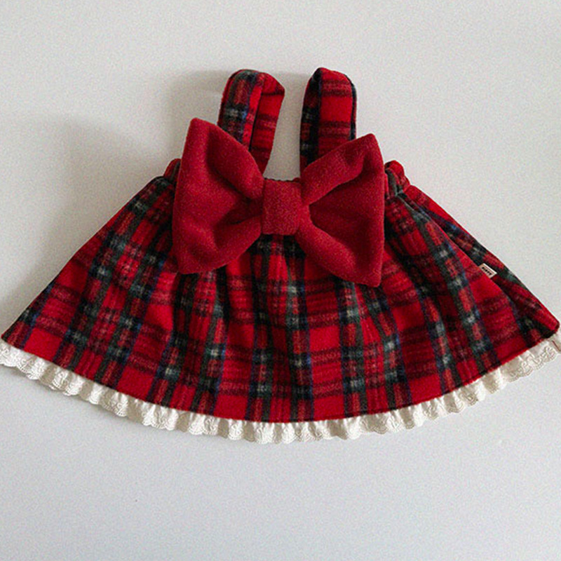 Girls' Korean Version Baby Set Thick 2024 Winter Clothing Children's Big Bow And Velvet Suspender Top F12.21-37.8