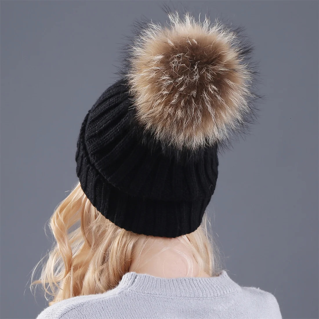 Xthree Real Fur Pom Poms Knitted Winter Hat for Women Hat Beanies Skullies Thick Female Cap Skullies Beanies 241214