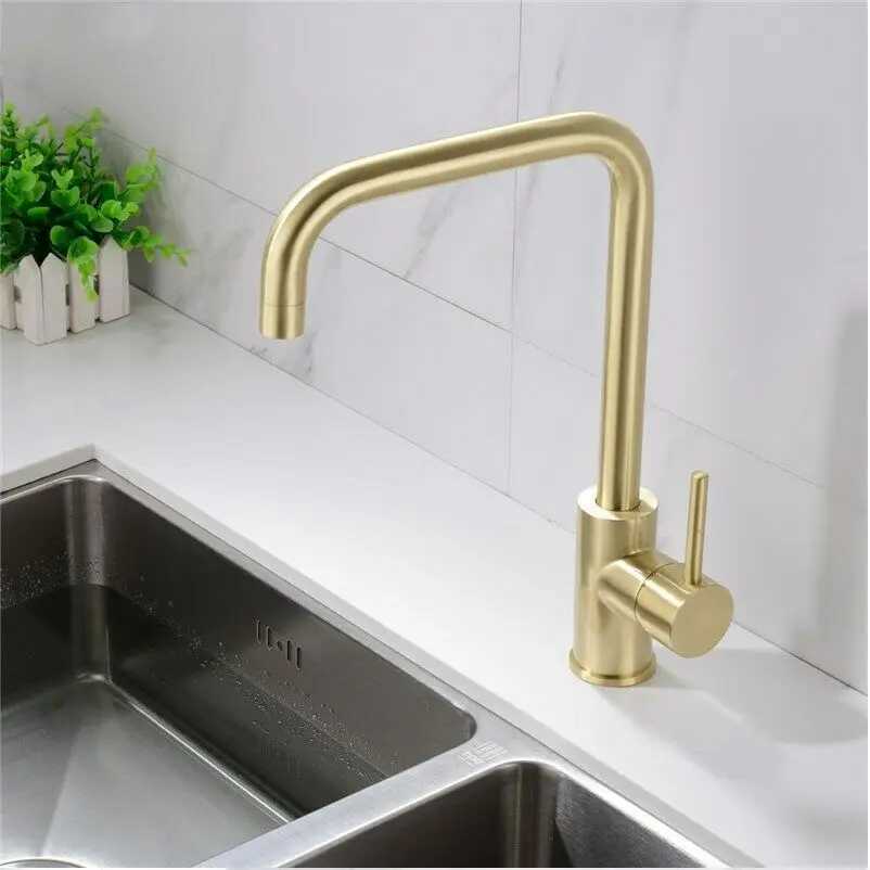 Kitchen Faucets Gold Square Single Handle Sink Faucet Stainless Steel Hot and Cold Deck Mount Water Taps Grifos De Cocina Z241221