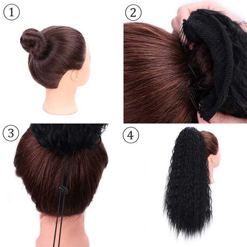 22Inch Synthetic Long Kinky Curly Ponytail Drawstring Clip in Hair Extension Black Brown Blonde Hairpiece for WomenXJ241221