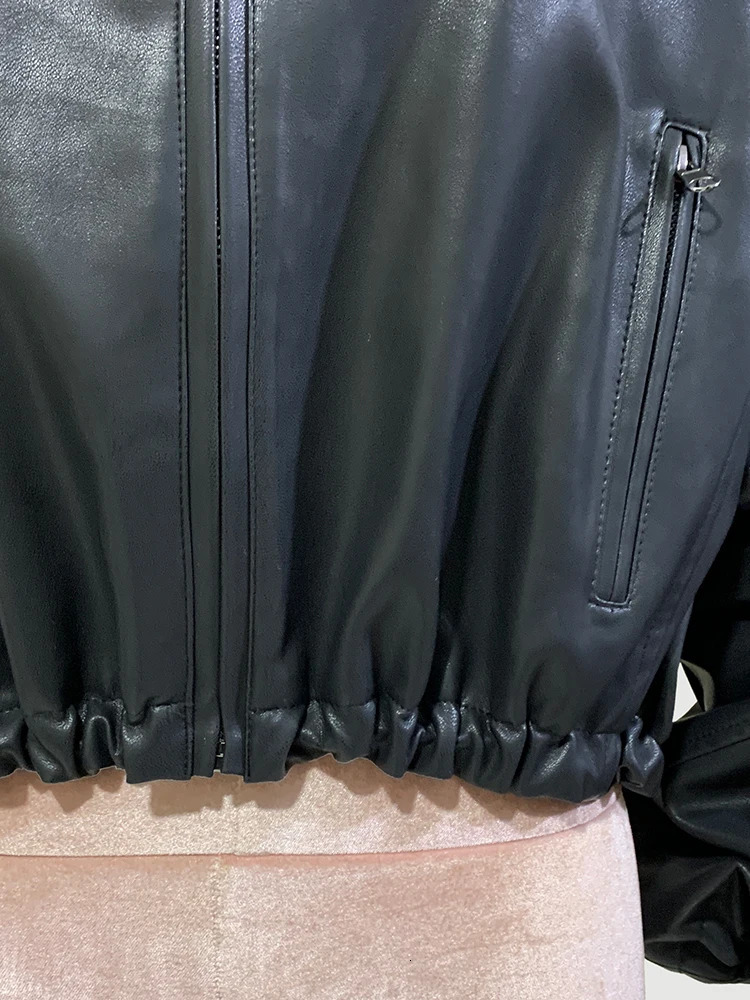 Mauroicardi Spring Cool Short Waterproof Black Pu Leather Jacket Women with Hood Long Sleeve Zipper y ner Clothes 241216