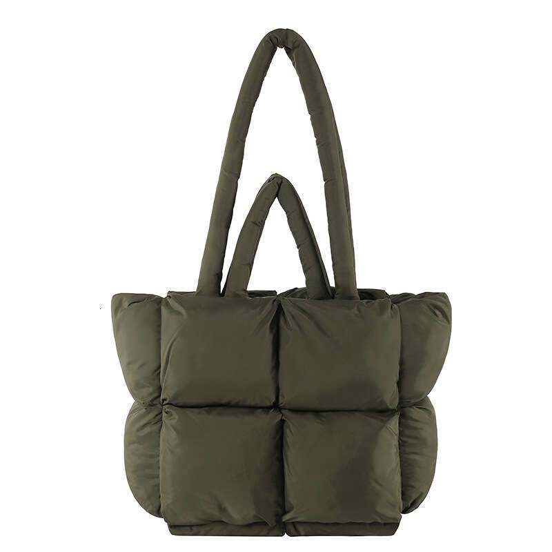 Down jacket, handbag, 2024 new style, women's grid filled cotton shoulder bag, fashionable and simple tote bag