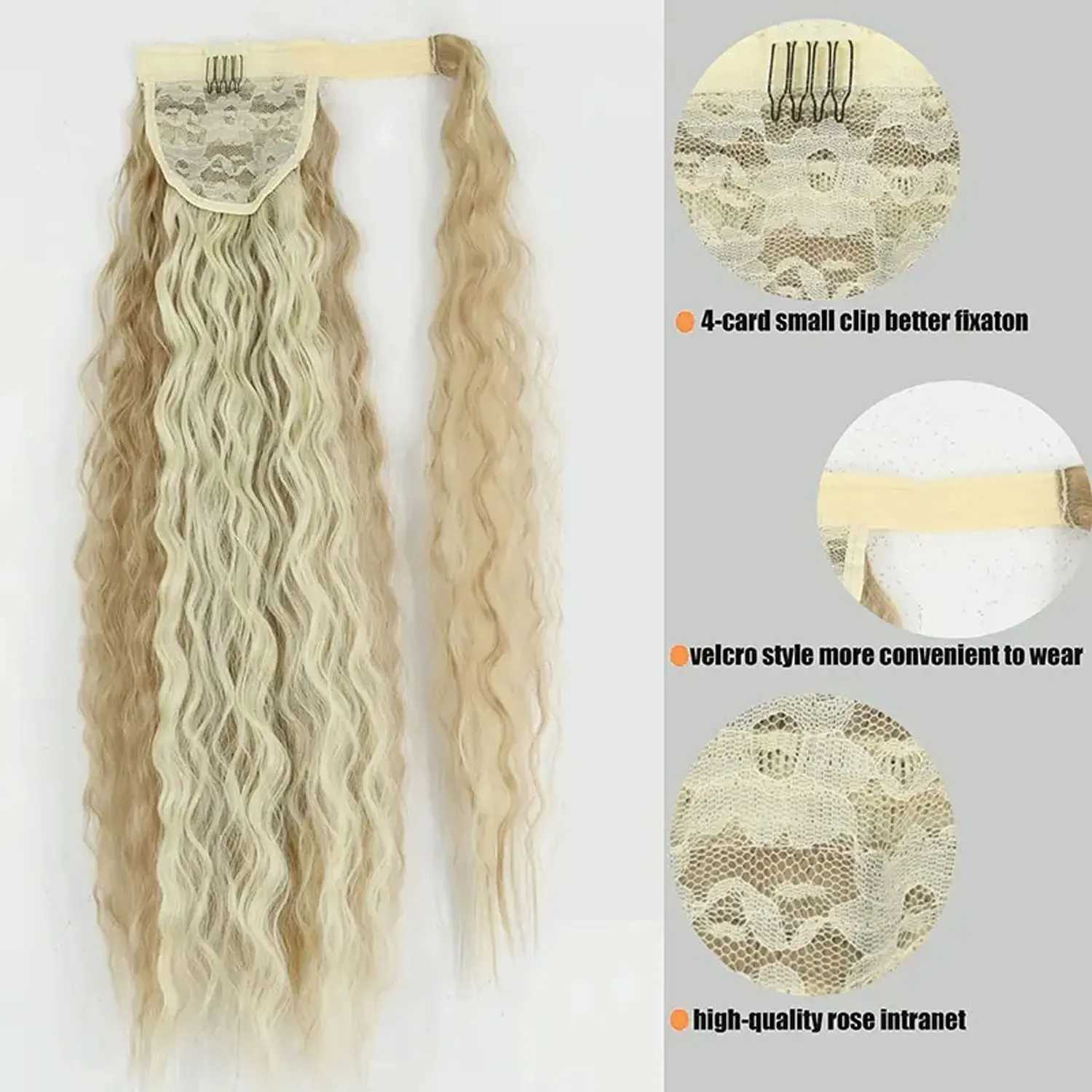 Synthetic Long Corn Wave Ponytail Extension Magic Paste Heat Resistant Wavy Wrap Around Ponytail Black Hairpiece for WomenXJ241221