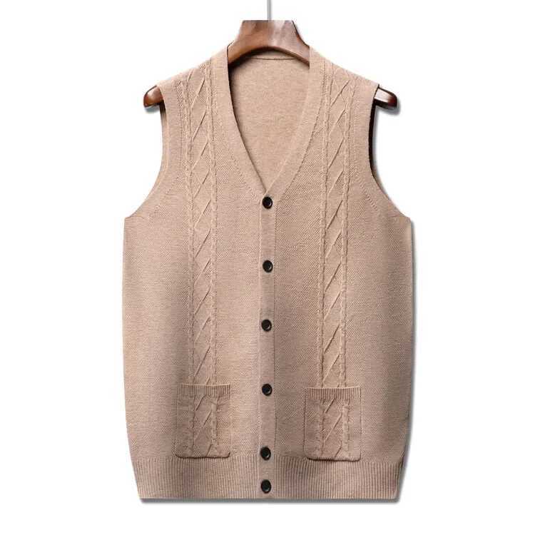 Trend Mens Business Casual Pullover Wear Warm Sleeveless Velvet Knitted Sweater Vest TopsXJ241221