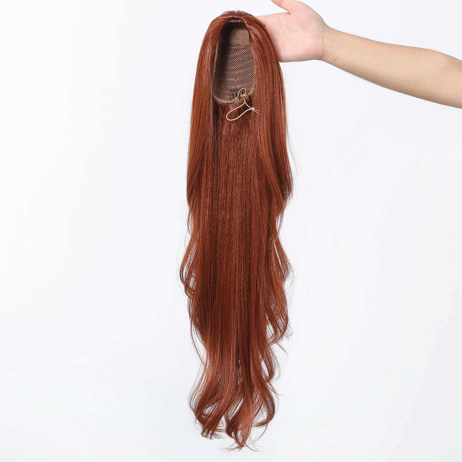 Long Wavy Synthetic Ponytail Orange Brown Natural Wavy Drawstring Hair Extensions for Women Daily Party Use Ponytail WigsXJ241221